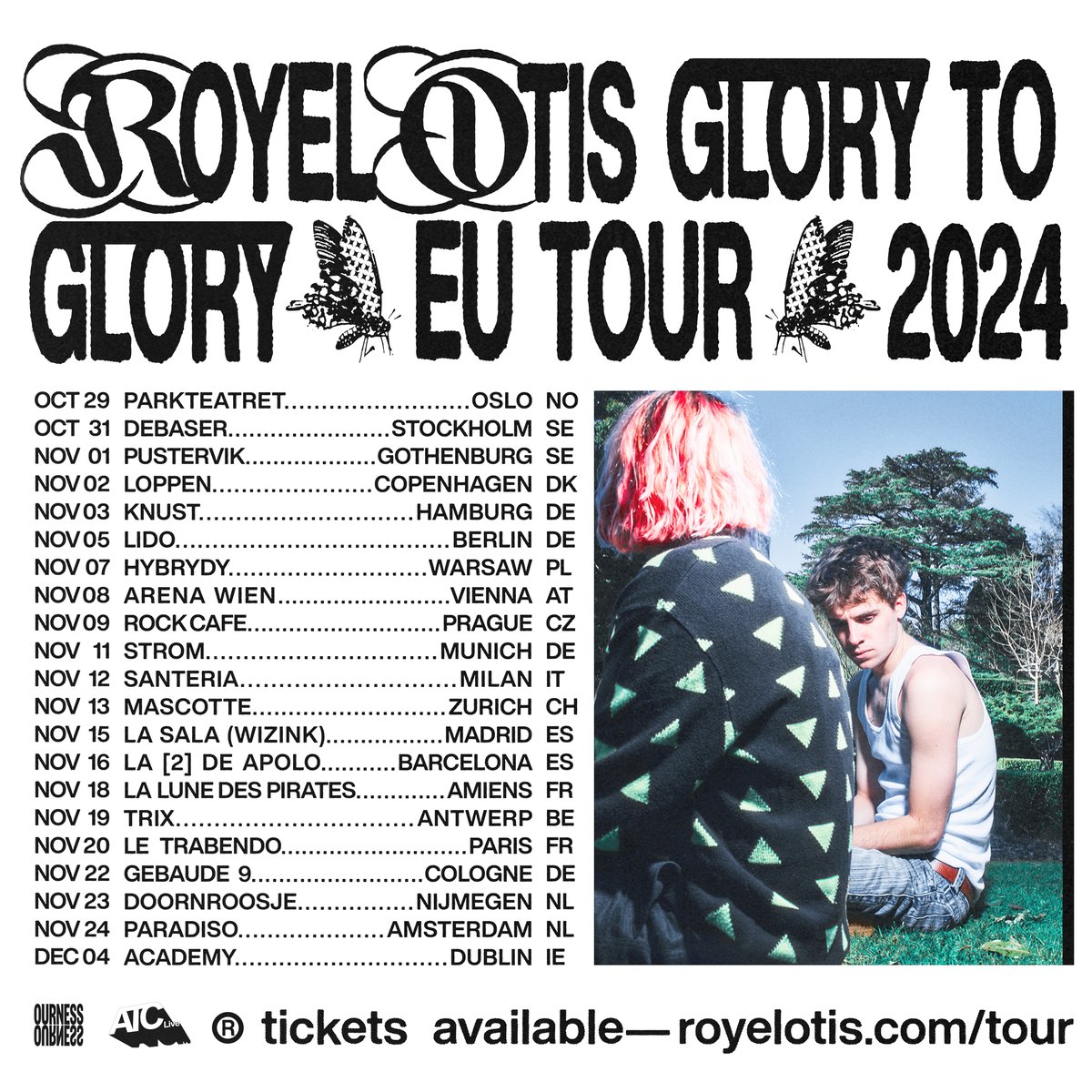 Europe & UK, we would never leave you. Glory to Glory tour now announced! Sign up for pre-sale access via the link below laylo.com/royelotis/ZEdpP Pre-sale: Wednesday, May 8th at 10am BST / 11am CEST General on sale: Friday, May 10th at 10am GMT / 11am CEST
