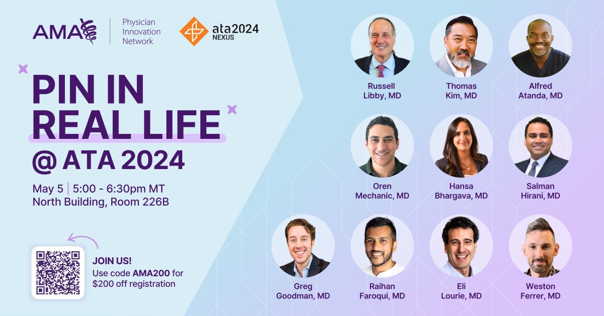 #ATANexus is here! Don't miss out on being part of the future of #healthcare with the @AmerMedicalAssn Physician Innovation Network (PIN) In-Real-Life on Sunday, May 5 at 5 p.m. Register today! 🌐 bit.ly/3JJXYjL