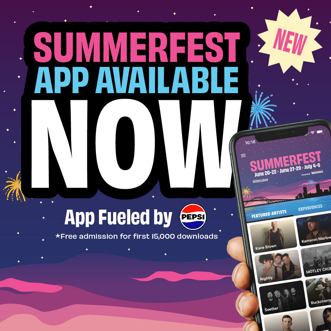 Customize your Summerfest experience at the palm of your hand with our 2024 app fueled by @pepsi! 📱🙌 View our full lineup, browse maps & menus, and never miss a beat! The first 15,000 fans to download the app can claim a free GA ticket. Download FREE: bit.ly/3LfzqiW