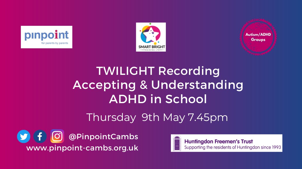 One week to go! Another chance to hear from #SmartBrightTraining about what our ADHD child may be struggling with in the classroom and what this may look like in their behaviour. 👉 ow.ly/v5os50RnR83 #ADHDInSchool