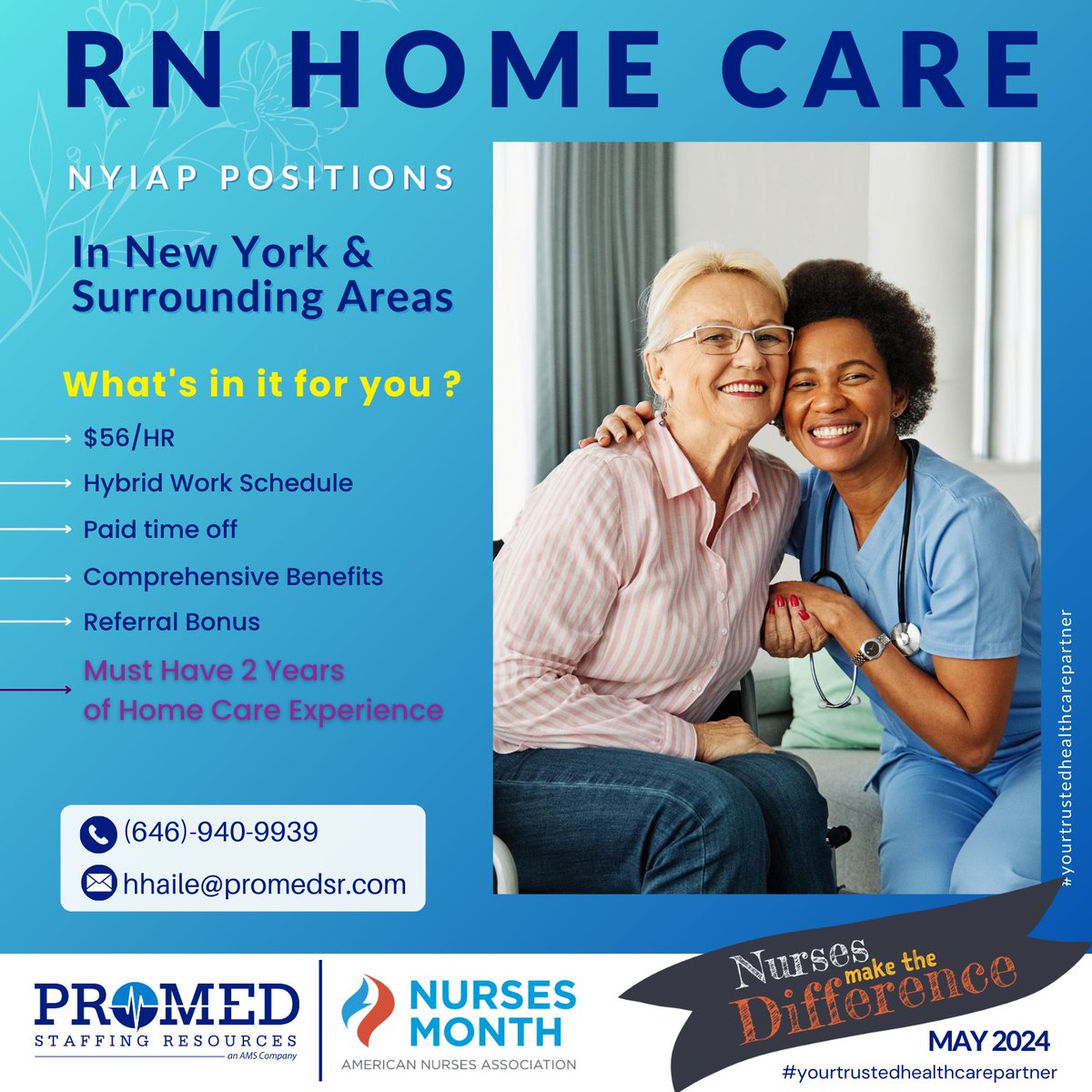 Explore the perfect blend of remote and on-site work with ProMed Staffing Resources! Connect with us at hhaile@promedsr.com or call (646) 940-9939 today

#promedsr #promed #uasassessment #assessmentnurses #nursejobsinnyc #nurseinnyc #nycjobs #staffingagency #visitingnurse