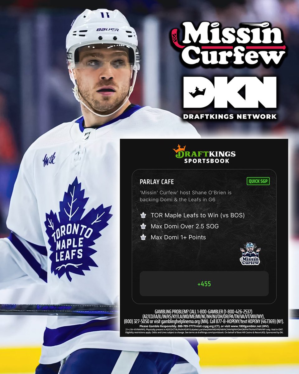 #DraftKings Parlay Cafe ☕️ @ShaneOBrien55 THE LEAFS (+455) ➡️: #MapleLeafs to WIN (vs BOS) ➡️: Max Domi OVER 2.5 SOG ➡️: Max Domi 1+ Points @DKSportsbook | #DKPartner