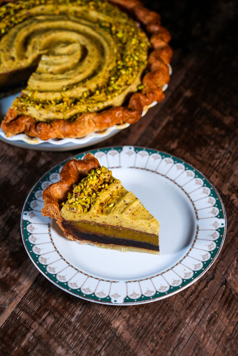 Kick off Derby weekend with a pistachio chess pie mingled with bitter chocolate. Get the recipe: ow.ly/B6b950RuLAV