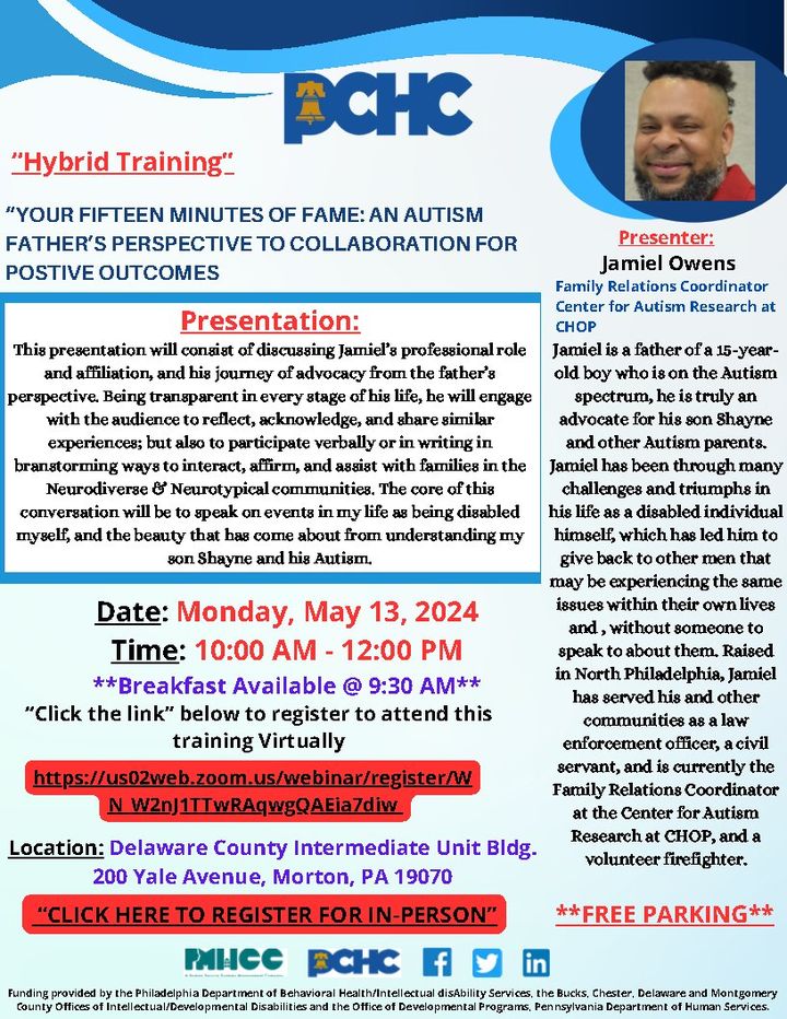 Register now for our special speaker event w/Jameil Owens. pchc.org/training.html#… #autismacceptancemonth #ASD #actuallyautistic #intellectualdisabilities #specialneeds #directsupportprofessional #disabilityadvocate #paevents #neurodiversity
