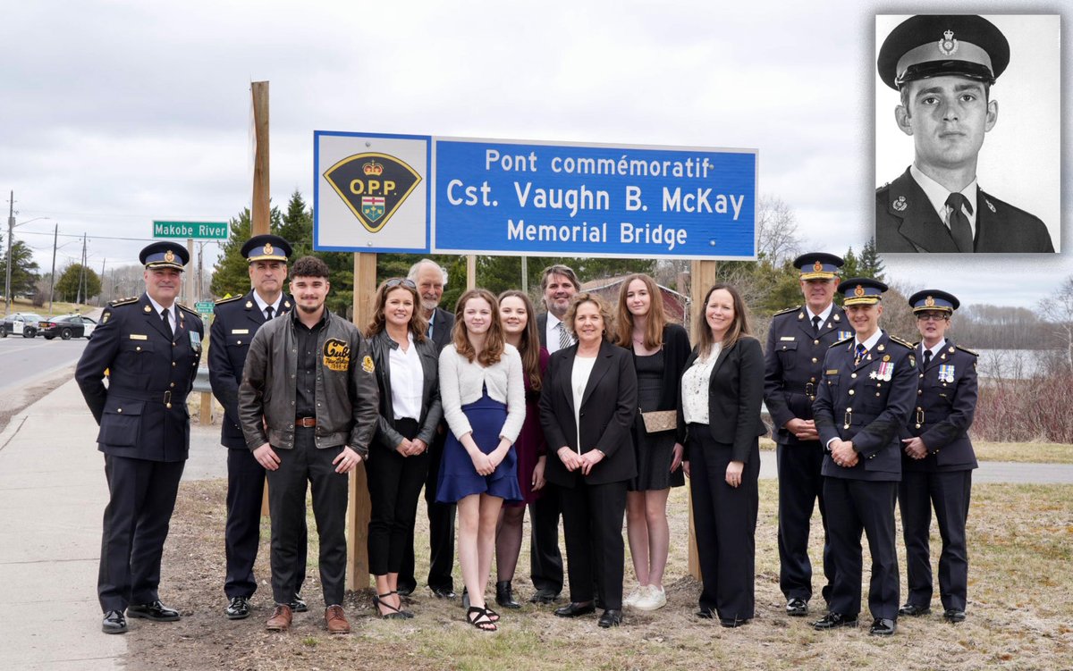 Today, a bridge in Elk Lake was dedicated to honour the memory of Provincial Constable Vaughn McKay, who died at 23 years of age from injuries sustained in the line of duty. This marks the 75th provincial highway structure in #Ontario dedicated to a fallen officer. #HeroesInLife