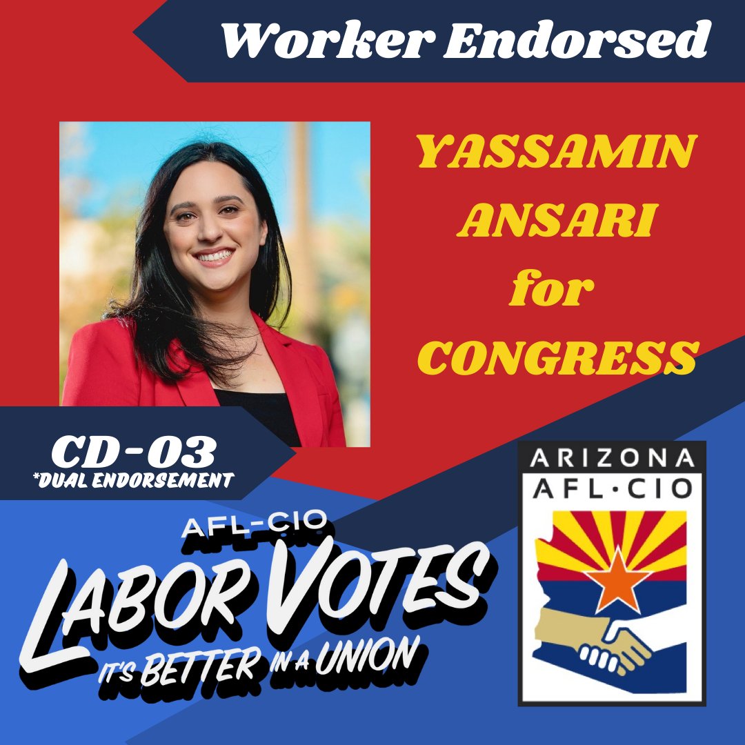 The Arizona AFL-CIO is proud to announce our endorsement for Raquel Teran and Yassamin Ansari for the Congressional District 3 race.  #LaborVotes #ItsBetterInAUnion