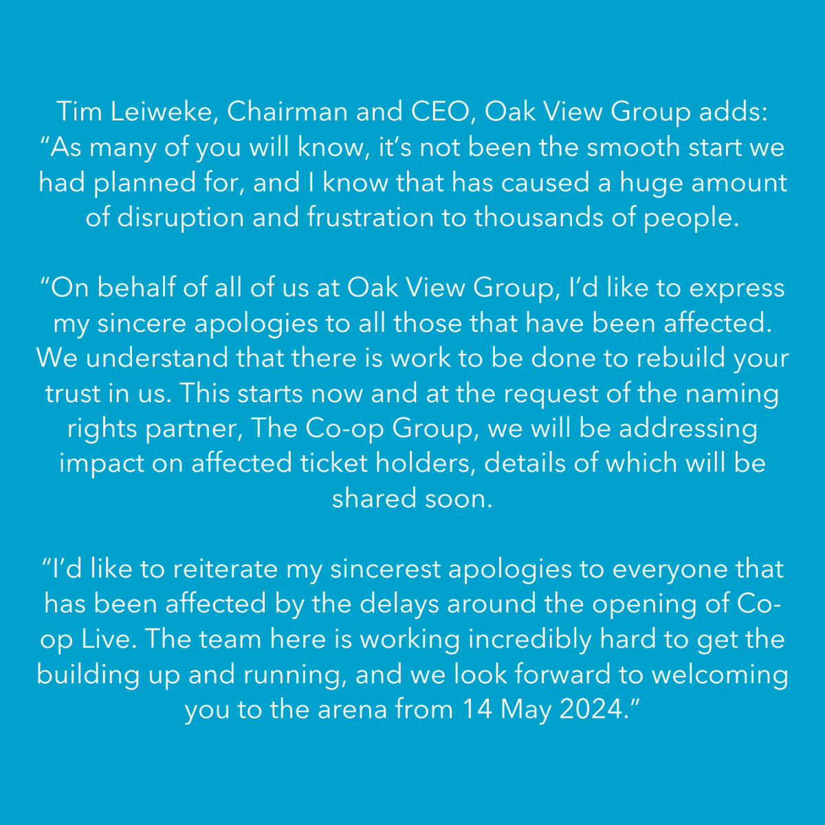 AN IMPORTANT UPDATE FROM OAK VIEW GROUP