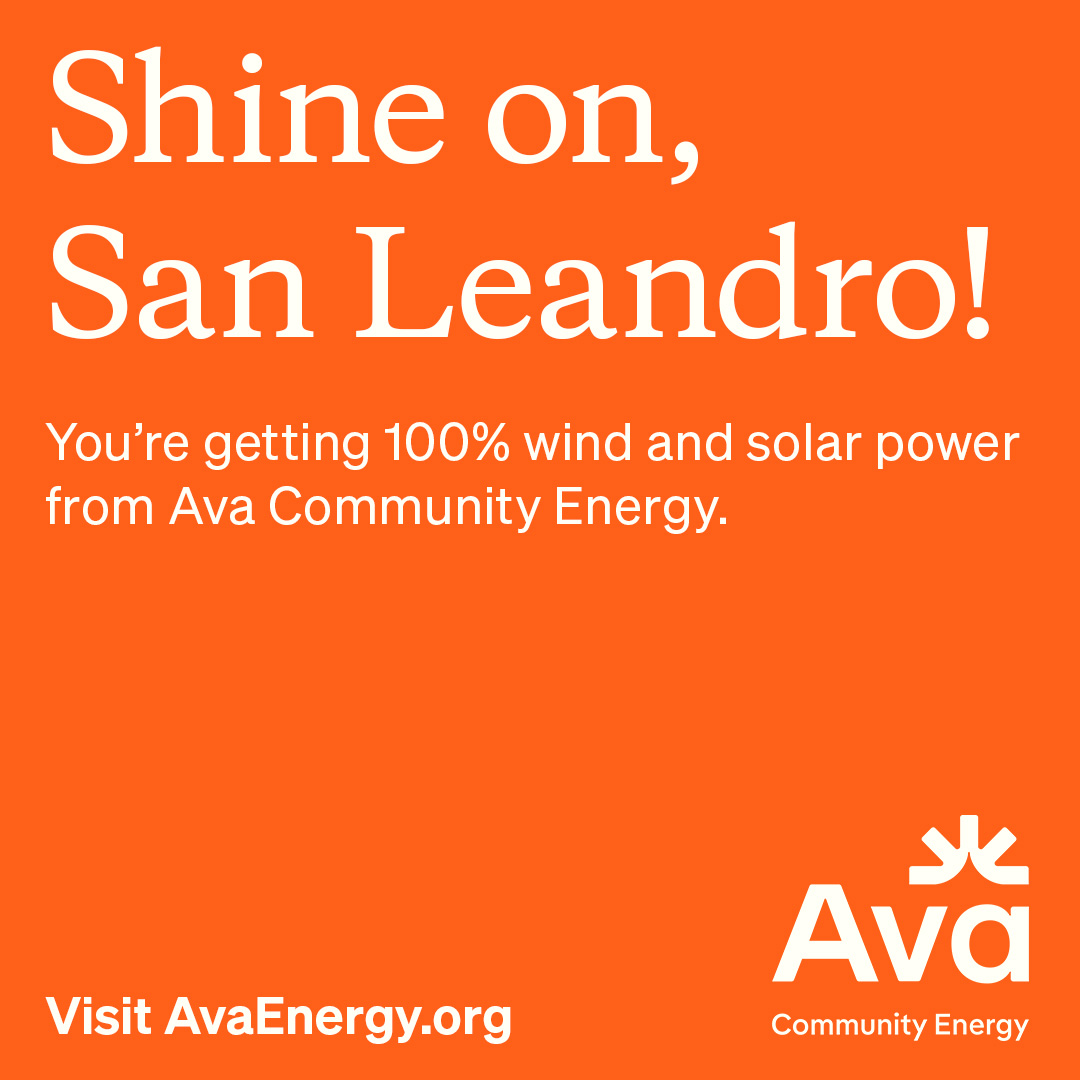 If you live in @citysanleandro, you’re on a path to a carbon-free future with 100% renewable energy from Ava Community Energy (formerly EBCE). Let's shine together! Learn more at AvaEnergy.org/ShineOn #CleanEnergy #Renewables #WindPower