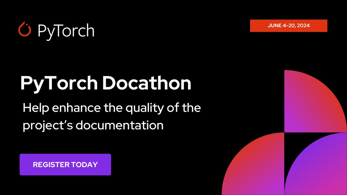 Join us June 4-20 for our third annual Docathon! 💜 Similar to a hackathon, the docathon is dedicated to enhancing the quality of the PyTorch documentation with the help of our community. Register today: hubs.la/Q02vW8GZ0