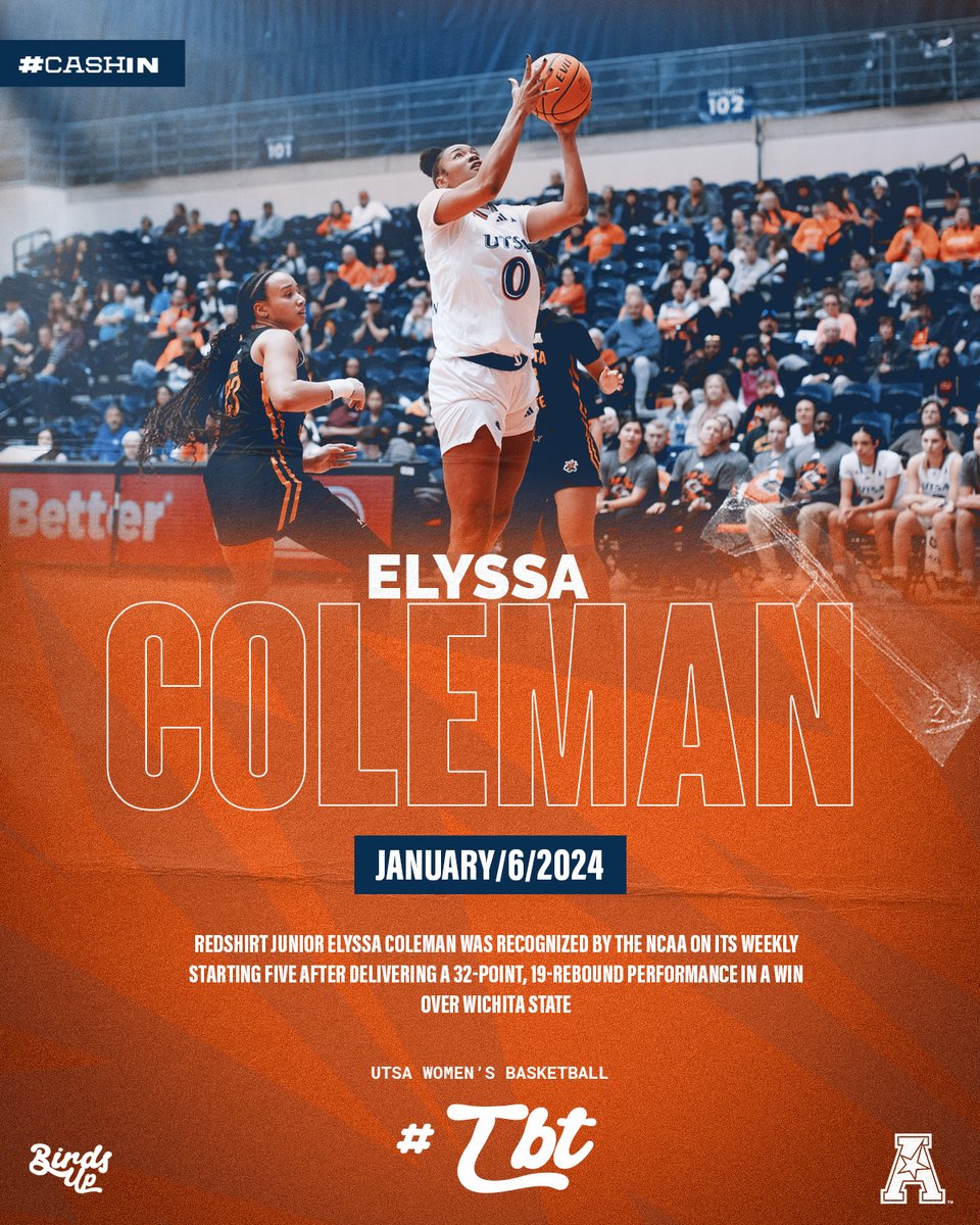 #TBT to when Elyssa Coleman dropped 32 points with 19 rebounds against Wichita State! #BirdsUp 🤙 | #LetsGo210 | #CashIn 🏀