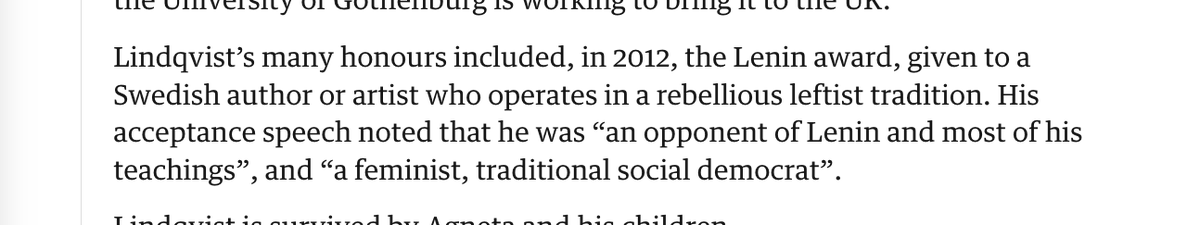 As a student, Sven Lindqvist was one of my favourite authors. I love this detail from his obituary. theguardian.com/books/2019/jun…