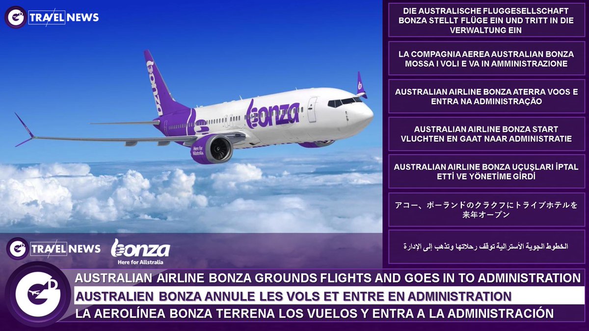 GD TRAVEL NEWS - Australian airline Bonza has entered voluntary administration and has suspended all flights. Discussions are being held regarding the viability of the business continuing