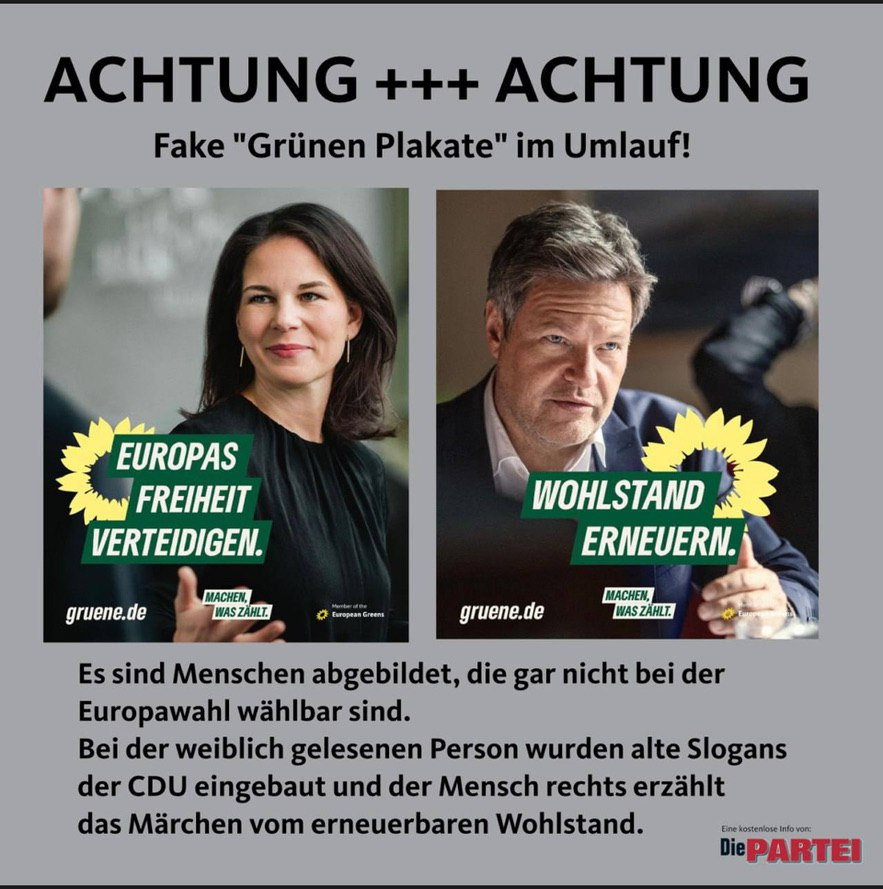 Achtung❗
#Fake-Plakate zu #EUWahl aufgetaucht.😏
#Grüne