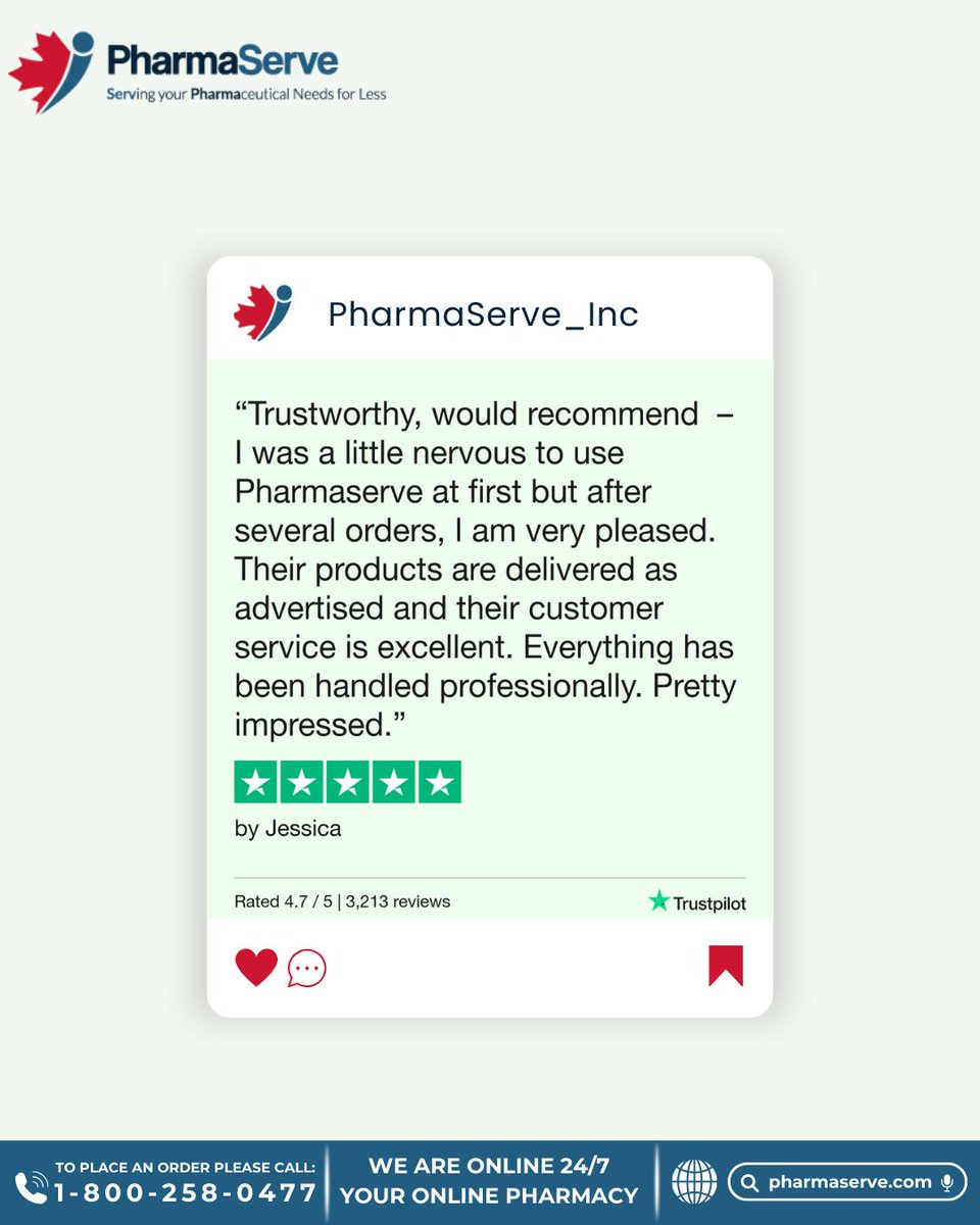 Experience PharmaServe! 💊

24/7 meds, 3% cashback! 💰

Follow for deals! 🚀✨ 

#pharmaserve #OnlinePharmacy #trustpilot #canada #customer #customersatisfied #customersatisfaction #customerservice #customerreview #customersfirst