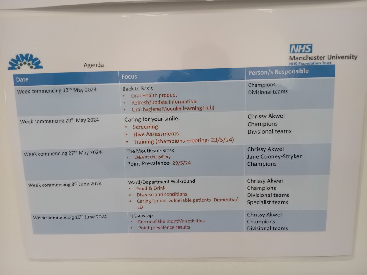 Are you ready for National Smile Month? @AkweiChrissy and our Mouthcare champions have a varied timetable planned - take a look - get involved 👅🪥🦷🥛 @NorthMcrGH_NHS #mouthcarematters