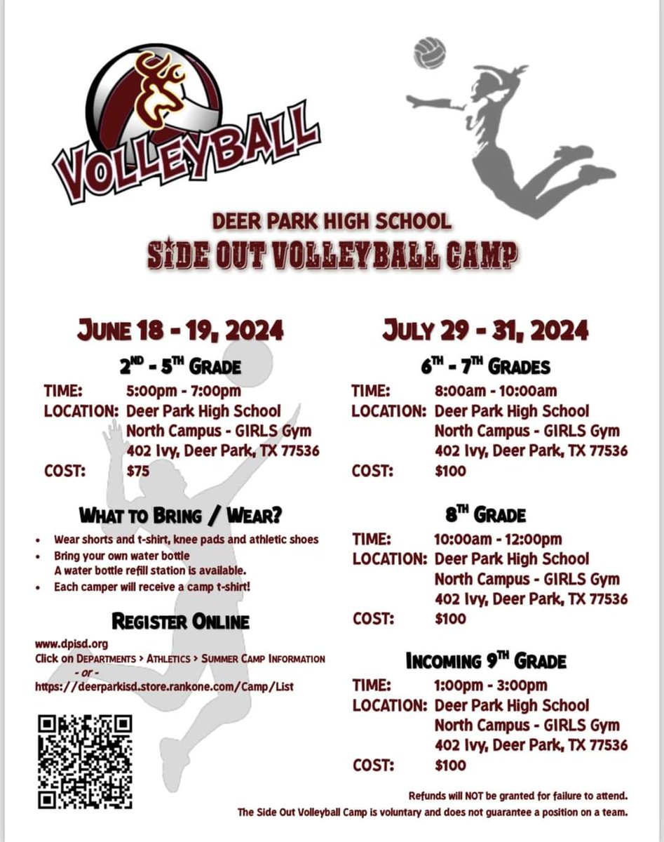 📢 2024 Summer Volleyball Camp! 🦌💛🏐