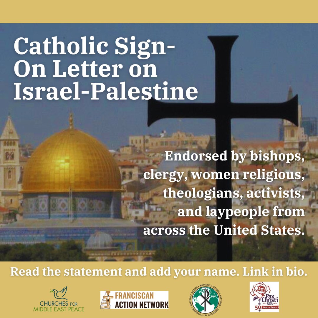 Hundreds of Catholics from around the country have signed this new letter on Israel-Palestine. You can read the letter and add your name here: docs.google.com/document/d/16K…