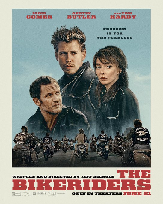 #TheBikeriders Benny, miembro del Midwest Motorcycle Club. desciende a un peligroso inframundo de violencia y crimen, debe elegir entre una mujer y su lealtad al club. #película de #crimen y #drama protagonizada por Jodie Comer, Tom Hardy y Austin Butler. Estrena en junio #biker