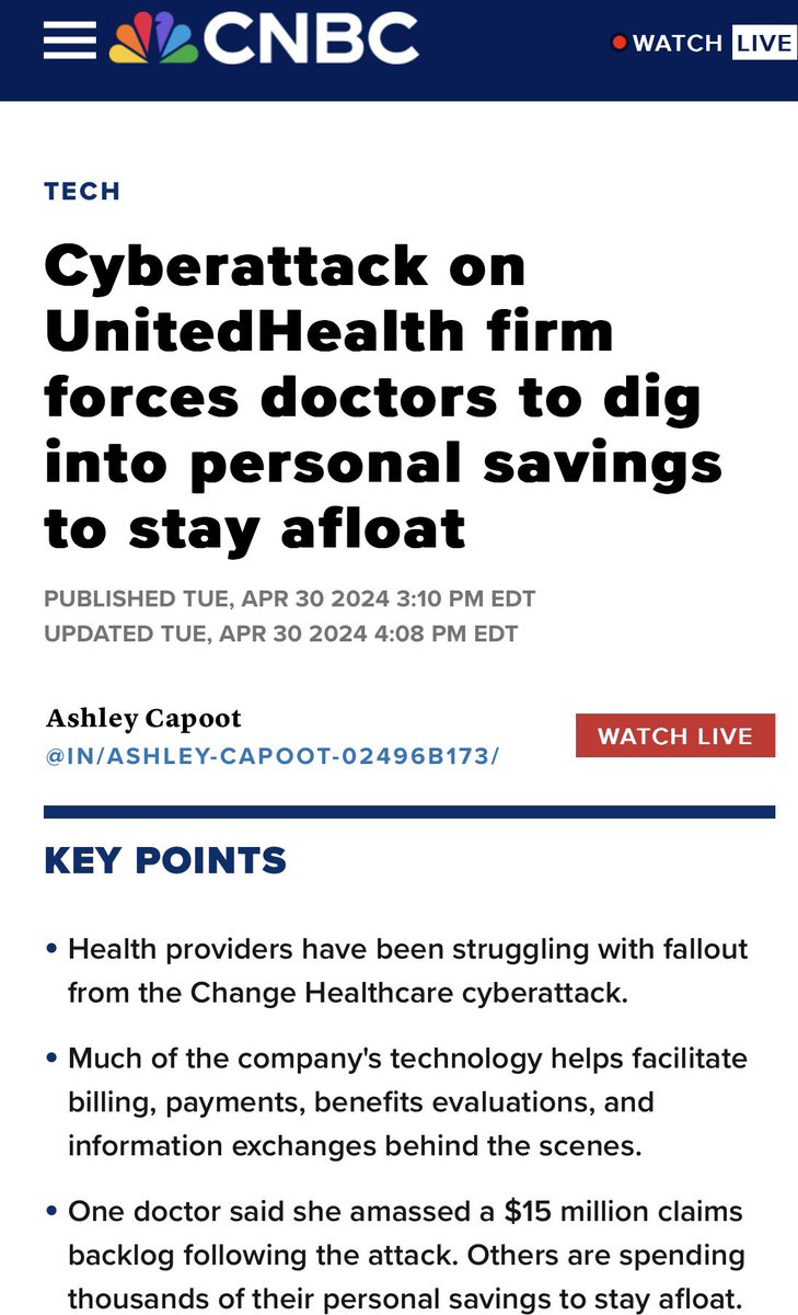 The largest medical fiasco in history is an afterthought in media. Many docs have not been paid since Feb, yet @UHC has record profits. I’ve reached out to many vendors to discuss Change Healthcare & many have no clue what I’m talking about. 🤦‍♂️ @CNBC @TODAYshow @FoxNews