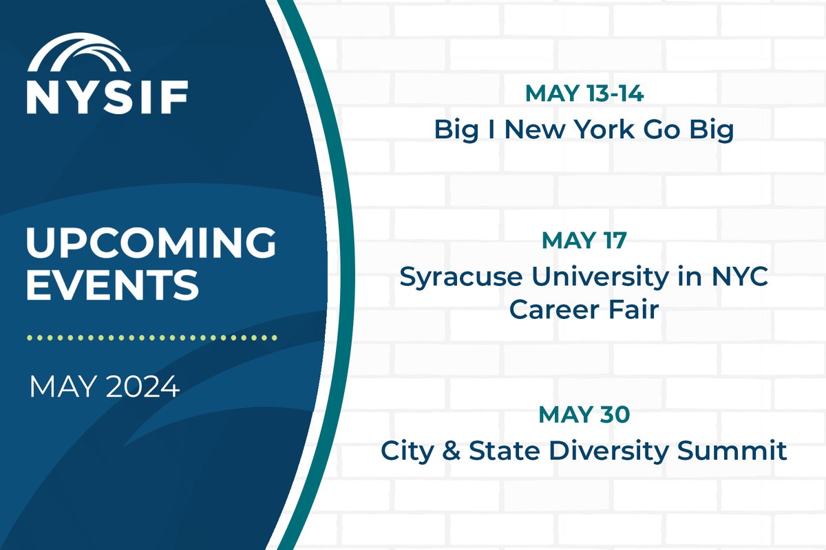 #NYSIF will participate in the following events in May 2024.     

#workerscomp #disabilitybenefits #paidfamilyleave #careerfair #NYS
