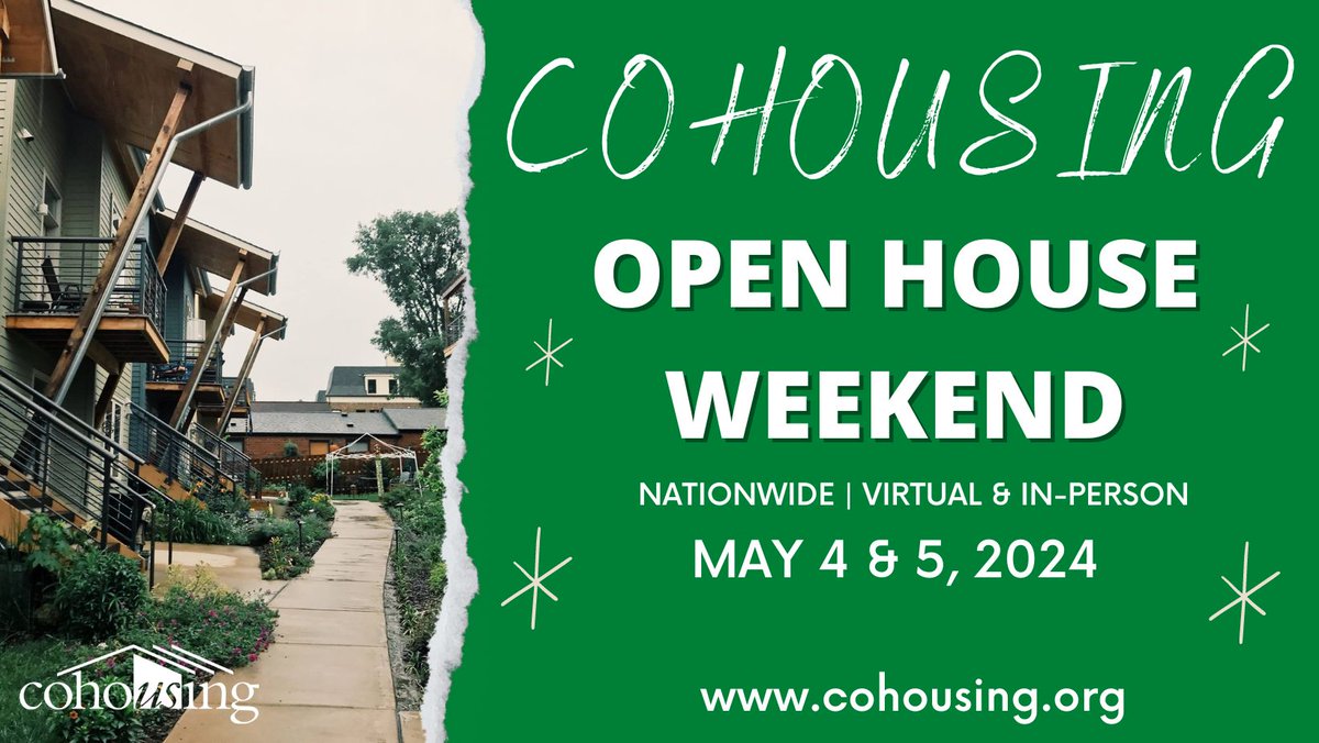 Curious about #cohousing or seeking a community to join? This weekend is National Cohousing Open House Weekend with 50+ in person and virtual events from coast to coast! 
Browse events: 
cohousing.org/national-cohou…

#intentionalcommunity #sustainableliving