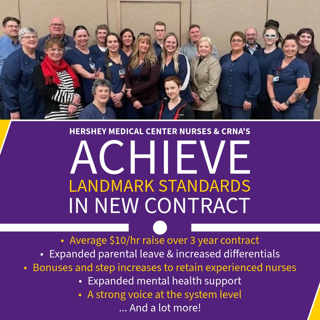 Congratulations to Hershey Medical Center @seiuhcpa RNs and CRNAs on their new contract! 💪💜