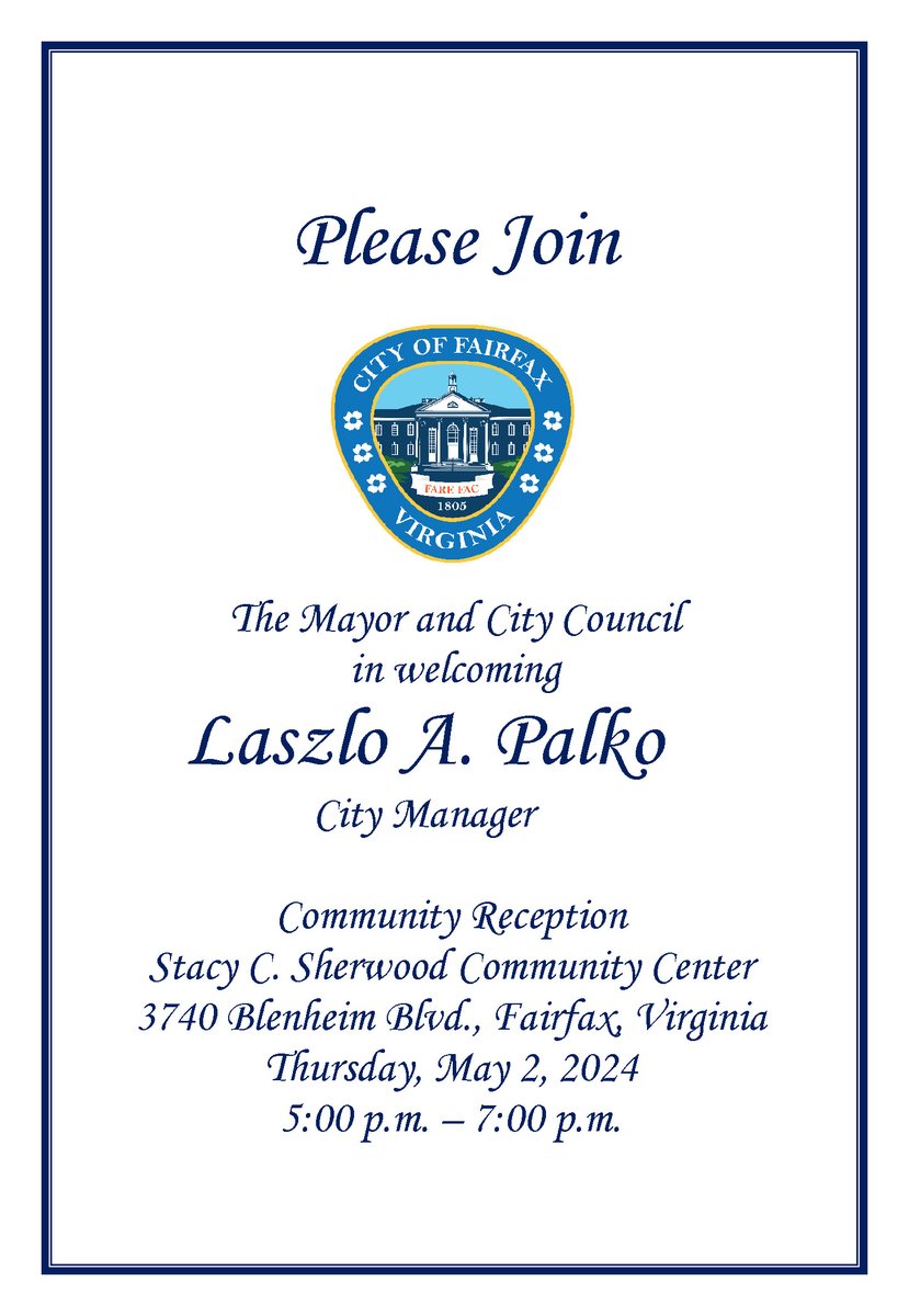 FairfaxCity Planning (@fairfaxplanning) on Twitter photo All are welcome to the community reception this evening to meet our new City Manager, Laszlo Palko. Please join us! All are welcome to the community reception this evening to meet our new City Manager, Laszlo Palko. Please join us!