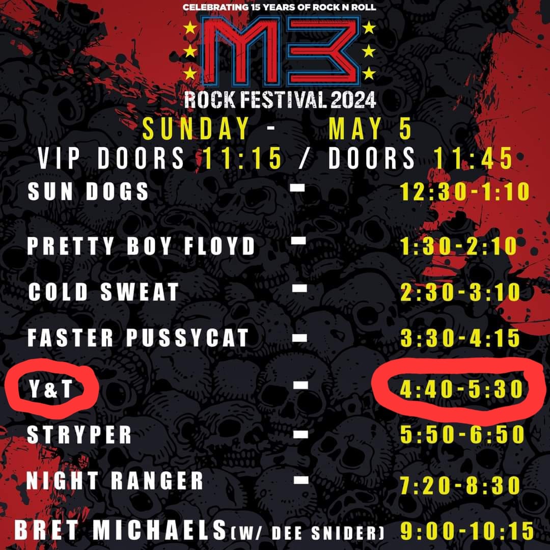 WHO'S COMING OUT THIS SUNDAY? Merriweather Post Pavilion Columbia, Maryland Y&T hits the stage at 4:40pm! See ya there!🤘 m3rockfest.com