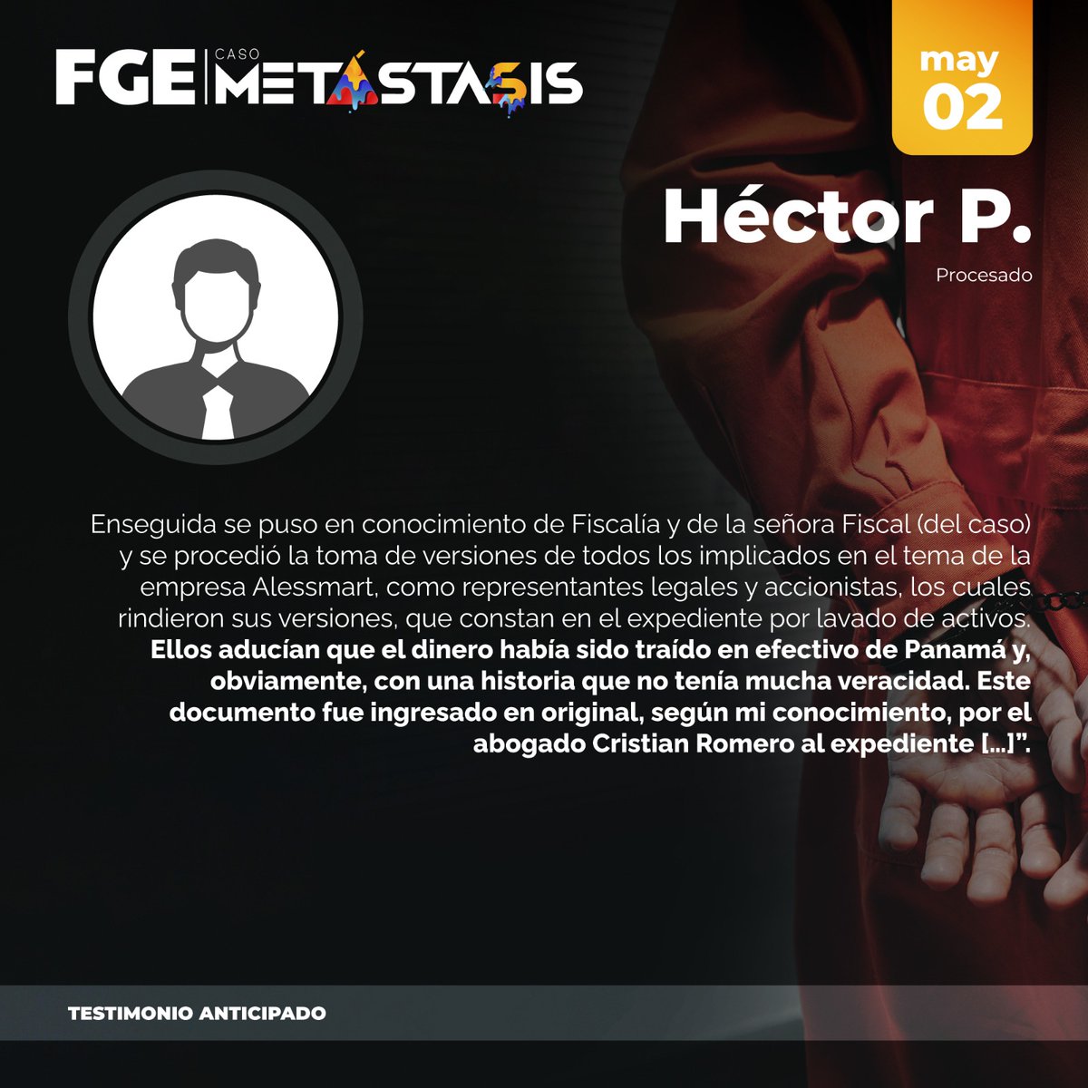 #ATENCIÓN | #CasoMetástasis: Héctor P. (agente investigador de Policía a la fecha de los hechos), procesado por presunta #delincuenciaorganizada, rindió su testimonio anticipado. ⬇️