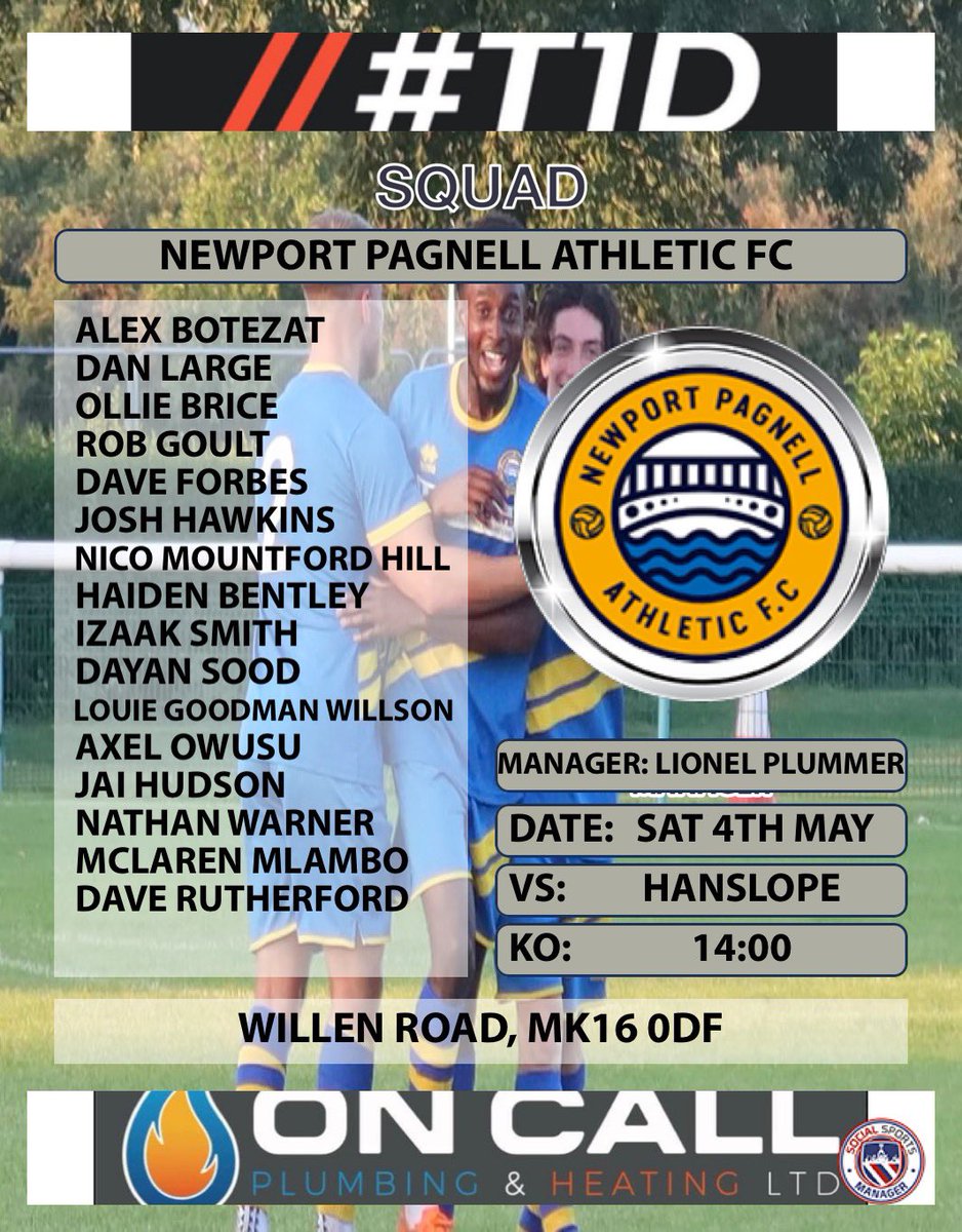 Our first team squad for our final game of the 2023/24 season. Be good to see as many of you there as possible to see the season out with us. #UptheAth