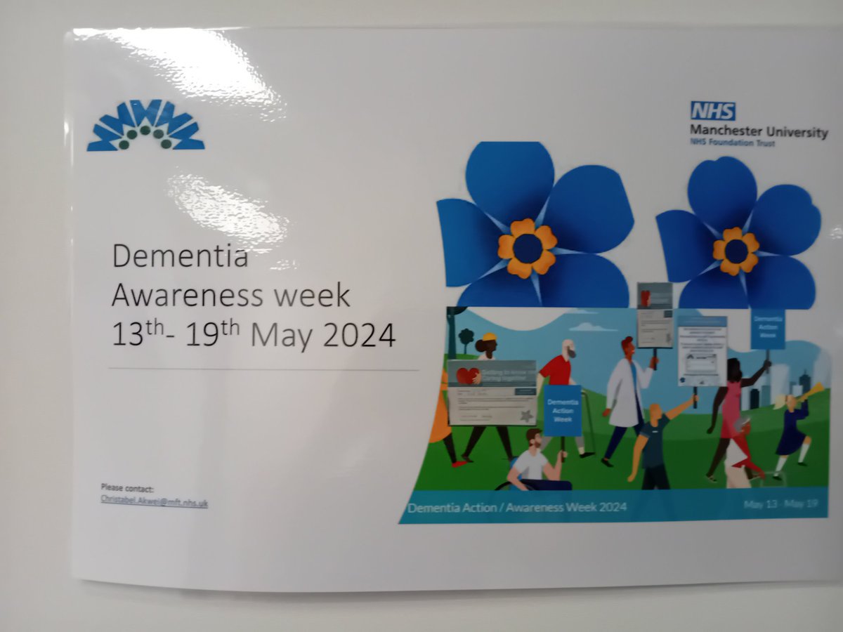 A busy month this May,Dementia awareness week 13th May-19th May Wear your forget me not flower to show your support,have you plans in your clinical area to raise awareness? If not not to late to plan some activities #dementia @NorthMcrGH_NHS @DementiaUK @DementiaFriends