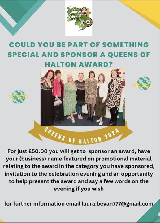 👑Also your chance to sponsor an amazing #QueensOfHalton award!

Details in the poster 👑

#HaltonHour #Widnes #Runcorn