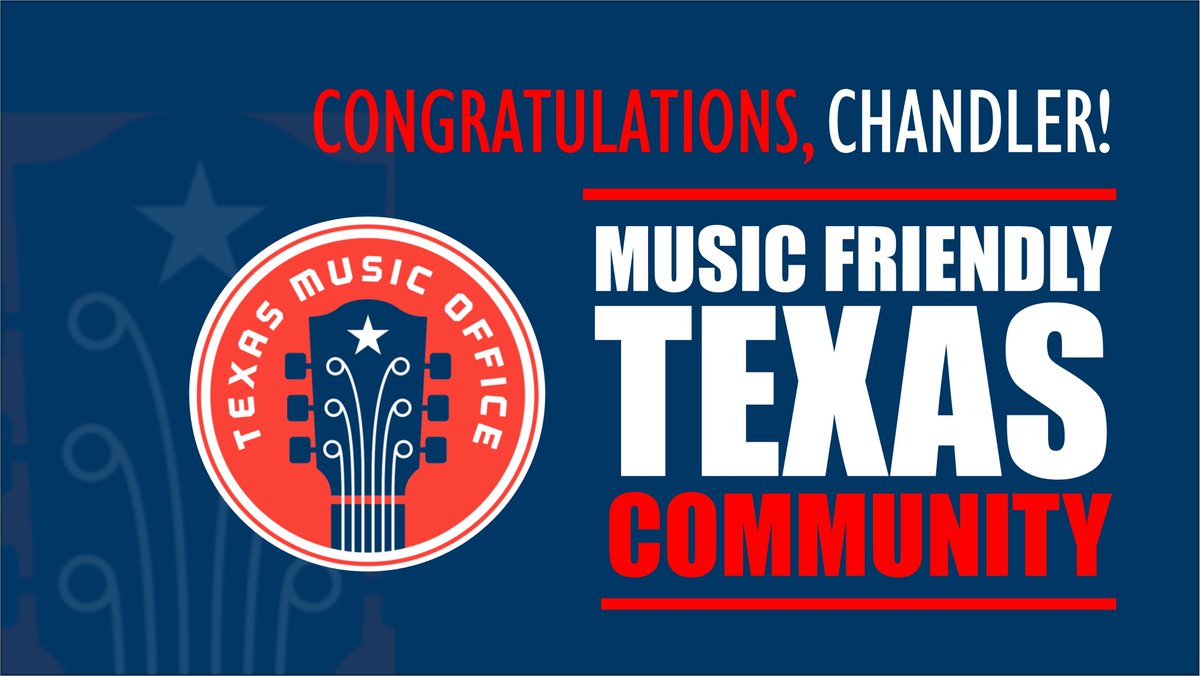 Congratulations to the City of Chandler on earning the Music Friendly Texas Community designation! 🎶 @txmusicoffice Music defines the Texas brand, spurs on economic development, and boosts job growth. Learn more: bit.ly/3y2Okq2