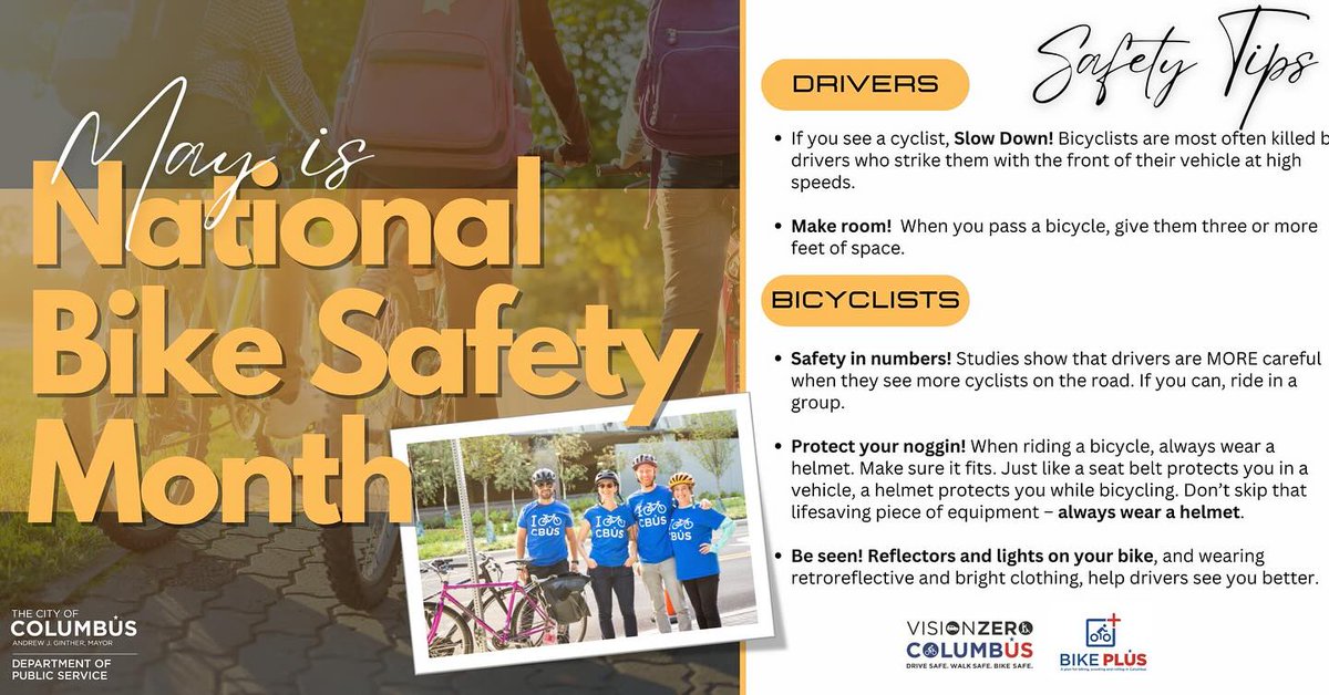 Prioritize safety on our streets! 🚲 During National Bike Safety Month, @columbusdps wants you to promote safe riding habits. Whether you're an expert or a beginner, they have some suggestions to keep you out of harm's way. @VisionZeroCbus #Columbus #community #staysafe