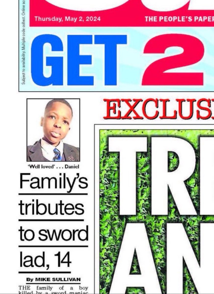 Sword Lad.

That’s how the Scum decided to describe Daniel Anjorin, the 14 year old boy murdered on a horrific sword attack.

He had a name. Use it. 

#dontbuythesun