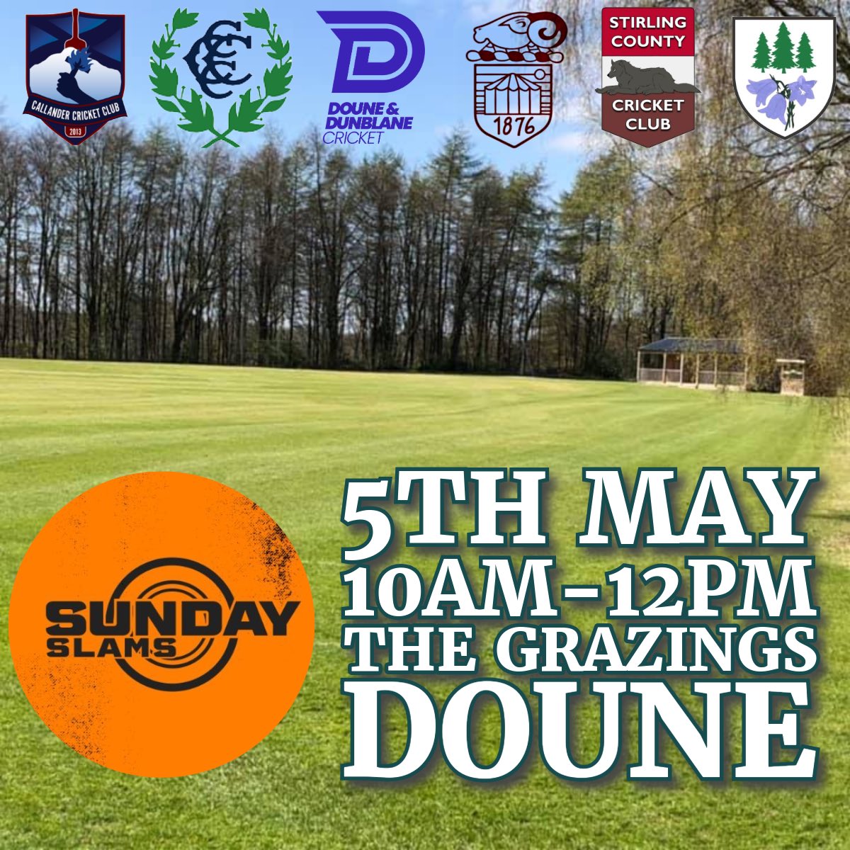 📣This Sunday, the Sunday Slam comes to the Grazings 🥳🏏🙌 We are looking forward to hosting our friends from all the local clubs. Thank you to our junior sponsors Atticus Hunter. #doune #Dunblane #cricket #community @DounePS @DunblanePrimary @NewtonPrimary01 @stmaryseps