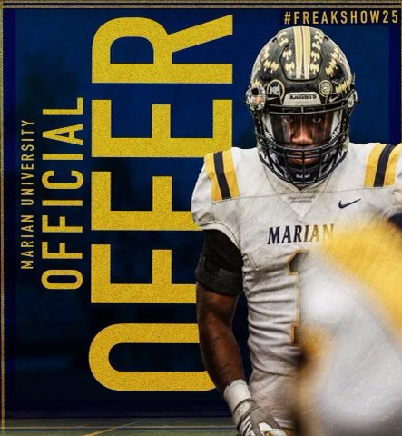 Thankful for the offer from @MarianUFootball! @CoachKarrasJr @Coach_SmithMU @Coach_Jay53 and Coach Deckard