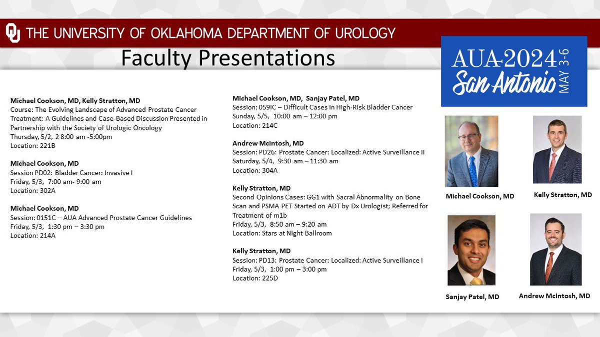 Be sure to catch OU Urology at #AUA24! @AmerUrological @OUHealth @StephensonCC @so_uro