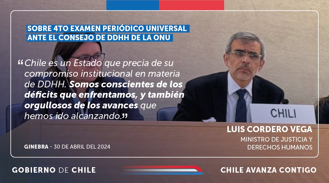 Esta semana, Chile realizó su Cuarto Examen Periódico Universal (EPU) ante el Consejo de Derechos Humanos de la @ONU_es en el Palacio de las Naciones de Ginebra. 🔎 El EPU es un mecanismo del Consejo de Derechos Humanos de las Naciones Unidas, que permite una revisión entre…