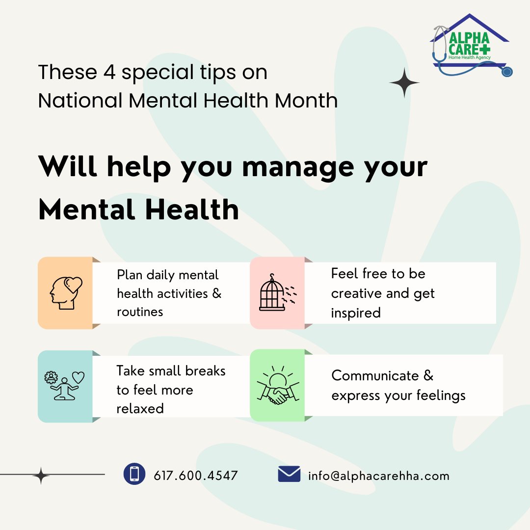May marks the start of National Mental Health Month🌱: Time to Raise Awareness, Break Stigmas, and Prioritize Mental Wellness. Let's support each other and remember, seeking help is a sign of strength.💚 #MentalHealth #WellnessJourney ☎️617.600.4547 📧info@alphacarehha.com