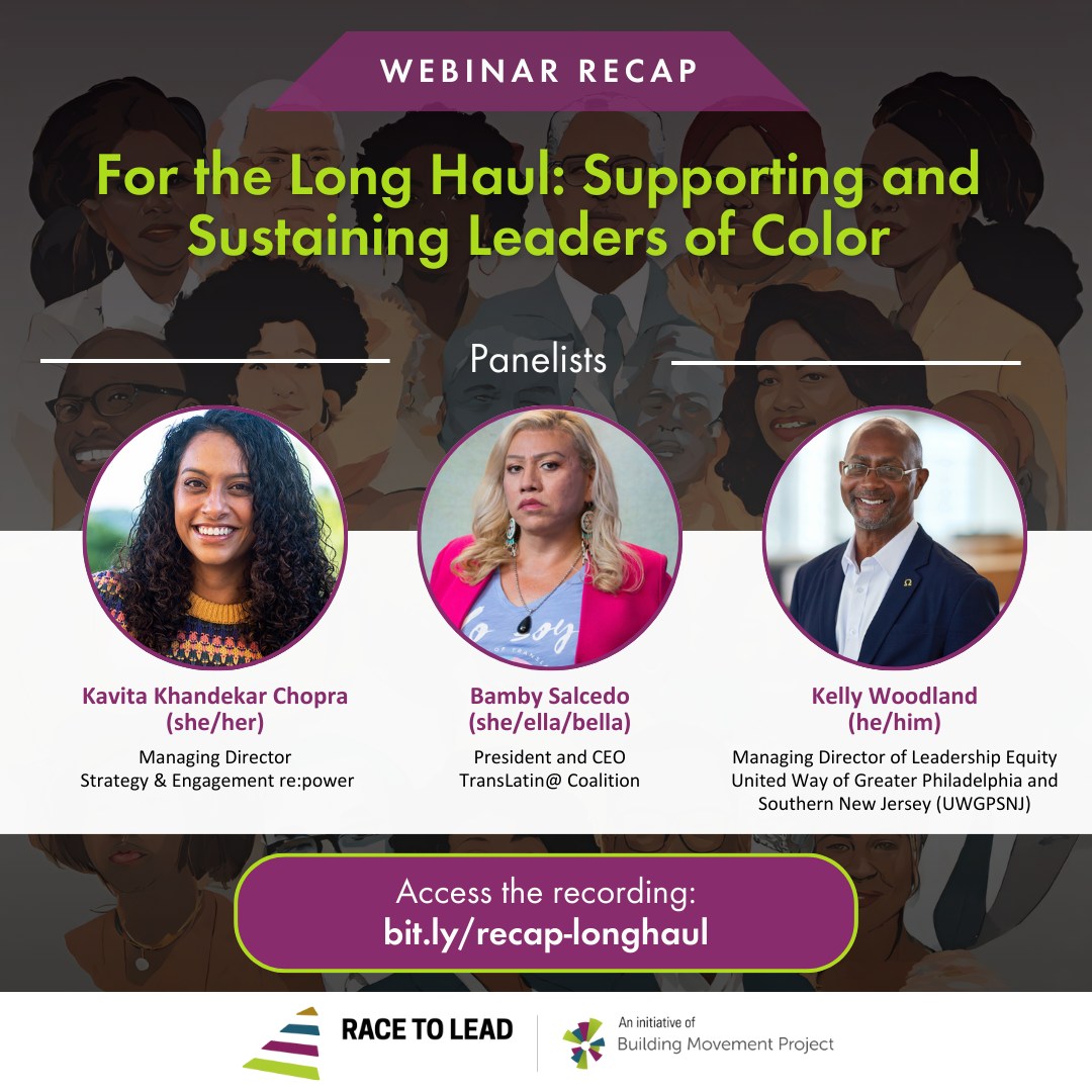 🟪 Build the Bench leader Kavita Khandekar Chopra of @repowerorg was recently on a @BldingMovement panel about supporting & sustaining leaders of color! 🟩 Download the Race to Lead report and access the panel recording and materials: hubs.la/Q02tvQy-0