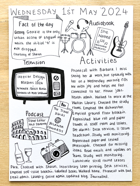 Wednesday 1st May 2024 - helenshaddock.blogspot.com/2024/05/wednes… #art #diary #drawing  #journal #helenshaddock #eatingdistress #eatingdisorder #ocd  #mentalhealth #recovery #autism  #InteriorDesignMasters @yoedwards @BeaBTCharles