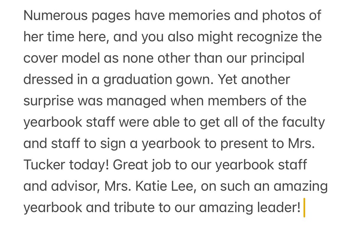 The Yearbook Staff managed to pull off the surprise of the year…maybe of the century. Unbeknownst to Mrs. Tucker, they created the 2023-2024 yearbook to be a tribute to her legacy here & managed to get all of the faculty and staff to sign a copy! #HawkNation #OneLegacy