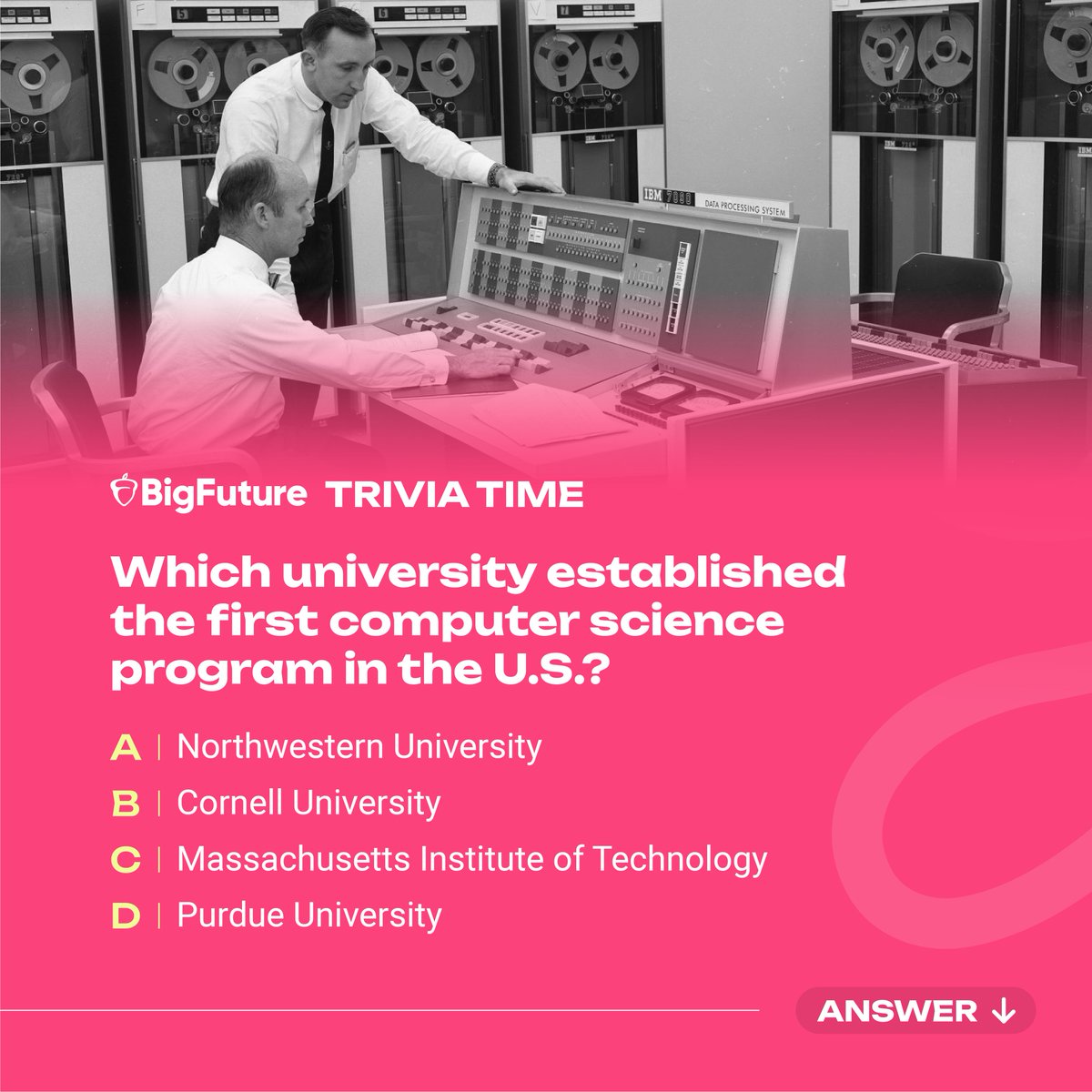 Can you answer this #BigFuture trivia question?

💻 You can explore career possibilities in computer science and discover colleges that offer it as a major on BigFuture: spr.ly/6013jOAES