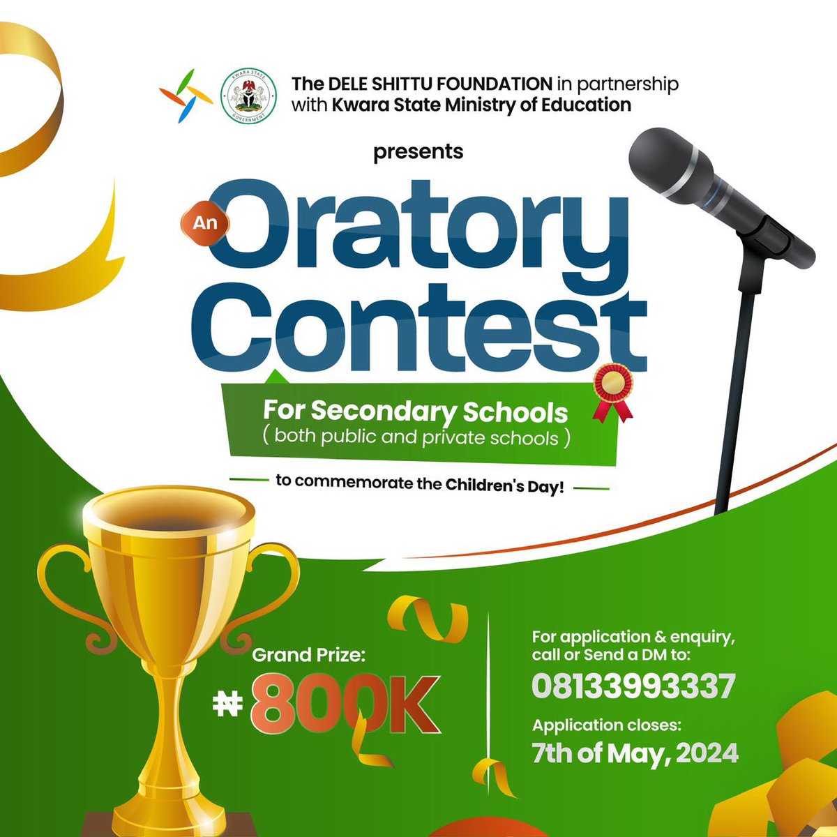 Unlock the power of speech and shape the future with the Dele Shittu Foundation Oratory Contest! Join us in celebrating the transformative force of education as we champion the vital role it plays in sustainable development and societal growth. ✨🎓#DeleShittuFoundation