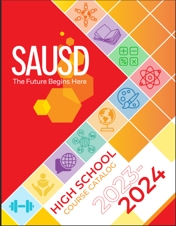 @sausdccr presents the 2023-24 @santaanausd High School Course Catalog! It can be accessed at tinyurl.com/23SAUSDHSCatal…. The catalog includes course descriptions for all high school offerings. It also outlines graduation and A-G Requirements, CTE Pathways, and links to resources!