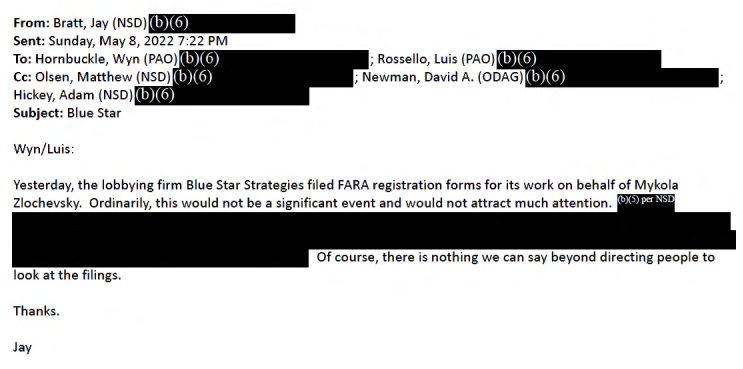 🚨BREAKING...JAY BRATT🚨 DOJ Email from Trump hating MAL raid architect, JAY BRATT, shows him working in house to minimize Blue Star Strategies filing their FARA paperwork for Burisma. The catch? They were filing it nearly 8 years late and received zero punishment for…
