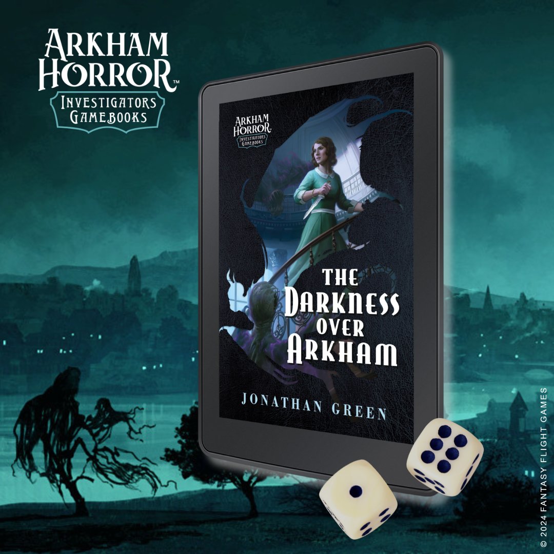 The Darkness Over Arkham, the first Arkham Horror Gamebook is available now to pre-order from @AconyteBooks! Grab some dice and pen because you are an Arkham Investigator – your choices will decide the outcome of this murder mystery threatening Arkham: bit.ly/3JLdUlY