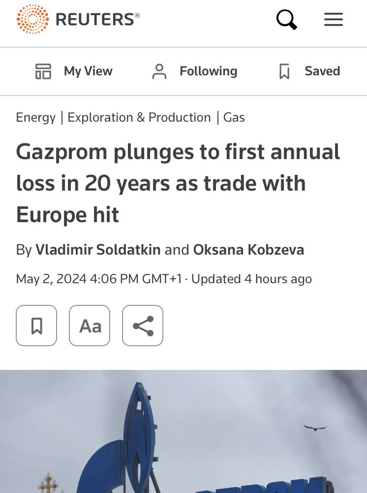 We’ve gone from being sure Europe will freeze without our gas to Gasprom making its first loss in 25 years. I remain a master strategist.