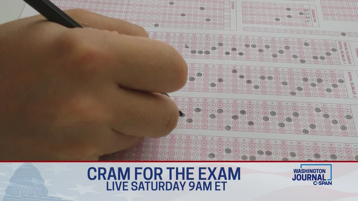 Come #Cram4TheExam with #CSPAN and @cspanwj! Join us this Saturday morning at 9am ET, as we help you get ready to take your #APGov exam! Watch on @cspan or at c-span.org/video/?535310-…. #SSChat #EdChat #TwitterEdu #CollegeBoard #AP #APTest #TeacherChat #TeacherTwitter